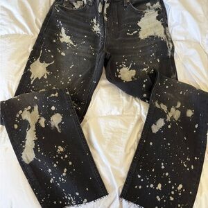 Zara Black and Cream Artistic Straight Jeans